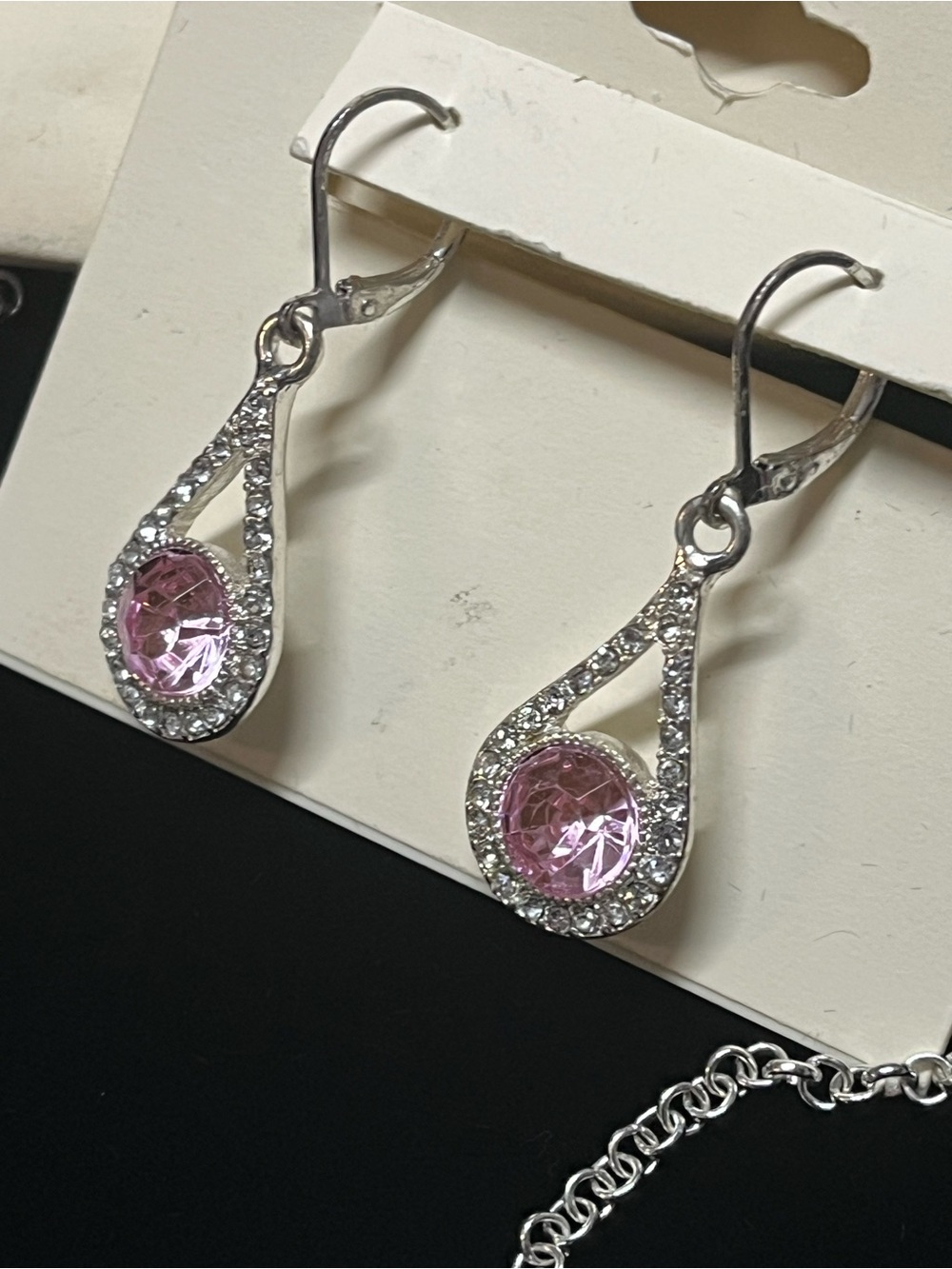 Monet Pink Crystal Teardrop Necklace and Dangle Earrings Set - Picture 8 of 9